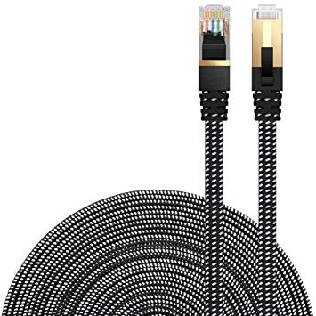 Ethernet Cable Cat 7【1 Year Hassle-Free Warranty】 Flat High Speed Nylon LAN Network Patch Cable Gold Plated Plug STP Wires CAT 7 RJ45 Ethernet Cable 1M 3M 5M 8M 10M 15M 20M 30M (Black-20m)