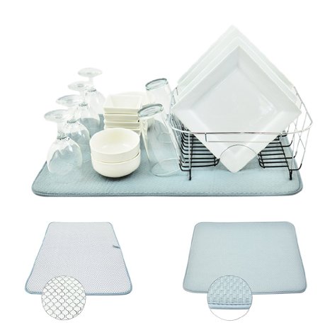 Houseables Dish Drying Rack Mat, Microfiber, XL, 24" x 18", X-Large, Reversible, Dual Surface Ktichen Pad, Fast Dry Dishes, Super Absorbent, Machine Washable, Gray, for Counter Pots, Pans, Glassware