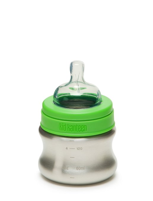 Klean Kid Kanteen Stainless Steel Baby Bottle with Slow Flow Silicone Nipple, Silver, 5-Ounce