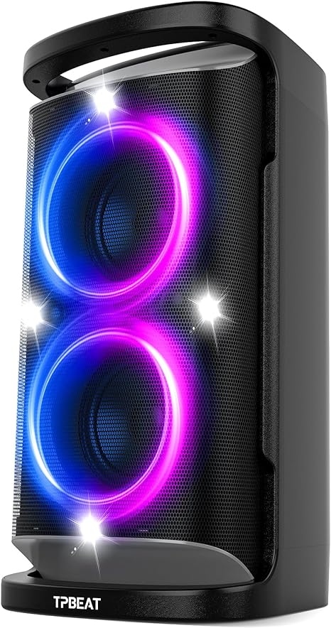 Portable Bluetooth Party Speaker: 160W Peak Powerful Loud Sound Deep Bass Wireless Boombox Large Subwoofer 15 Hours Battery Life Fast Charging with Led Light Show for Outdoor Camping Backyard