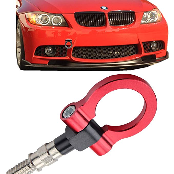 JGR Track Racing Style Tow Hook Towing Eye CNC Aluminum Screw On Front Rear Bumper For BMW 3 Series E36 E46 E90 E91 E92 E93 318 320 323 325 328 330 335 M3 1992 to 2012 Red