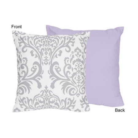 Lavender, Gray and White Damask Print Elizabeth Decorative Accent Throw Pillow for a Girl Bedding