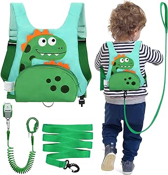 Dr.meter 3 in 1 Toddler Harness Leash   8.2ft Anti Lost Wrist Link, Cute Dinosaur Kids Safety Harness Tether with Key Lock, Child Protective Leashes While Walking for Outdoor Activity Keep Kids Close