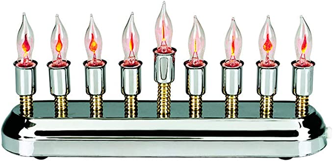 Aviv Judaica Contemporary Electric Hanukkah Menorah Stainless Steel with Flickering Bulbs