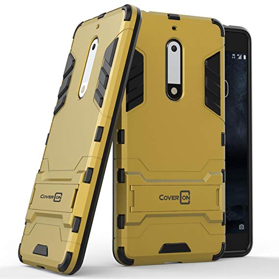 Nokia 5 Case, CoverON [Shadow Armor Series] Hard Slim Hybrid Kickstand Phone Cover Case for Nokia 5 - Gold / Black