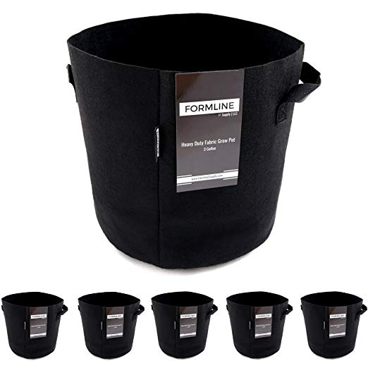 Formline Supply Premium 3 Gallon Grow Bags [Pack of 5]. Fabric Flower Pots are the Smart Way to Garden. Add these Heavy Duty Planters to your Grow Tent Kit or Hydroponic System to Increase Yields.