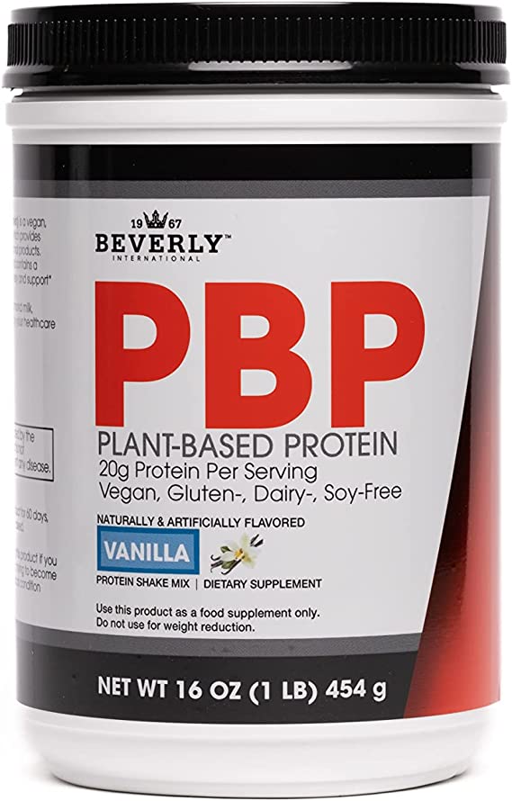 Beverly International PBP (Plant-Based Protein), Vegan, Gluten-, Dairy-, Soy-Free. Great Vanilla Taste, Easy to Digest, 21g Protein per Serving, (15 Servings) 1 Pound.