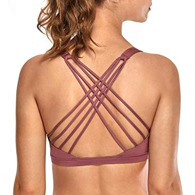 CRZ YOGA Strappy Sports Bras for Women Cross Back Sexy Padded Yoga Bra Tops Cute Activewear