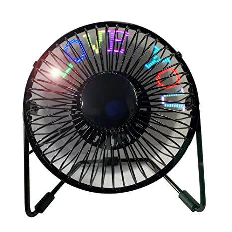 USB LED Desk Fan, SAYTAY 5 Inch Metal Frame Personal Super Quiet Table Fan, Creative LED Message Display, 360° Up and Down, As Decoration Or Holiday Gift for Home & Office(Black)