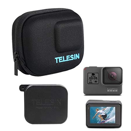 TELESIN Protective Case Travel Carrying Bag Small Lens Cover Protector Cap Lens LCD Screen Film for GoPro Hero 2018 Hero 6 Hero 5 Camera Selfie Stick Accessories