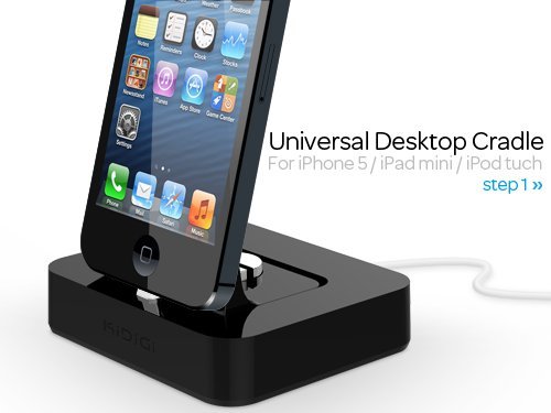 KiDiGi Desktop Cradle Dock Stand for Apple iPhone 5 / iPod touch 5 / iPod Nano 7G / Pad mini / iPad 4 Lightning Port Connection for use with original Apple cable (BLACK)