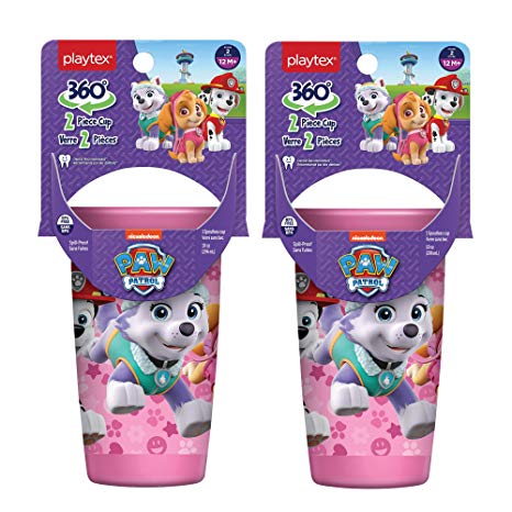 Playtex Sipsters Stage 2 360° Paw Patrol Spill-Proof, Leak-Proof, Break-Proof Spoutless Cup for Girls, 10 Ounce - Pack of 2