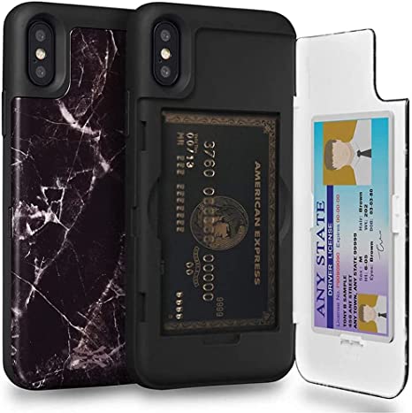 TORU CX PRO Compatible with iPhone Xs & iPhone X Case - Protective Dual Layer Wallet Pattern with Hidden Card Holder   ID Card Slot Hard Cover & Mirror - Black Marble