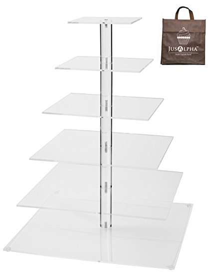 Jusalpha® Large 6 Tier Wedding Party Square Cupcake Stand-Cake Stand-Cupcake Tower-Dessert Display Stand (Large 6 Tier)