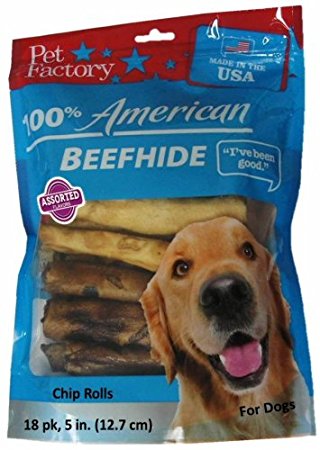 Pet Factory 78117 Assorted Flavored (Beef & Chicken) Chip Rolls 5" 18 Pack. Made in USA