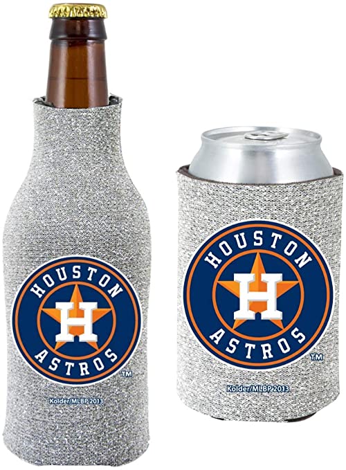MLB Baseball Team Logo Womens Glitter Bottle & Can Cooler Set 12oz Neoprene Beverage Drink Holder Sleeve