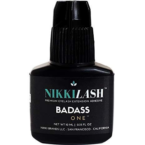 BADASS Strongest Bond Latex-Free Eyelash Extension Glue By NIKKILASH - Extra Strength Bonding Ingredients Found In Medical-Grade Adhesives - Strong Hold Up To 7 Weeks & Fast Dry Time 2-3 Second - 10ML