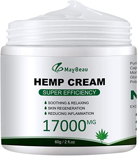 Hemp Pain Relief Cream, MayBeau 17000Mg Hemp Cream for Inflammation & Sore Muscles, Natural Hemp Extract Cream Help Relieves Inflammation, Neck, Knee, Muscle, Joint & Back Pain 2oz