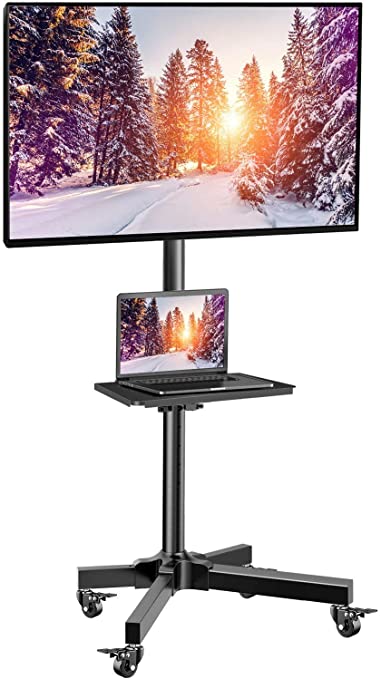 Mobile TV Cart with Wheels for 23-55 Inch LCD LED Plasma Flat Screen TVs - Height Adjustable Shelf Stand Holds up to 55lbs - Movable Monitor Holder with Tray Max VESA 400x400mm