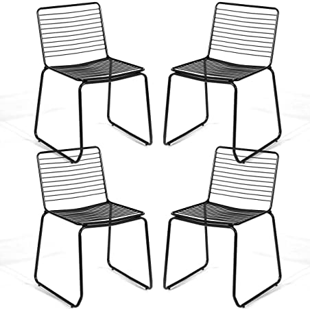 Costway Dining Chair Set of 4, Stackable Chair with Slat Seat Modern Metal Chair with Sturdy Metal Frame Cafe Chair for Indoor Stackable Chair (Black)