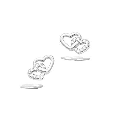 Agvana 925 Sterling Silver/Gold Filled Cubic Zirconia CZ Love Heart Stud Earrings Cute Trendy Jewelry Gift for Women Girls, Size 0.4"