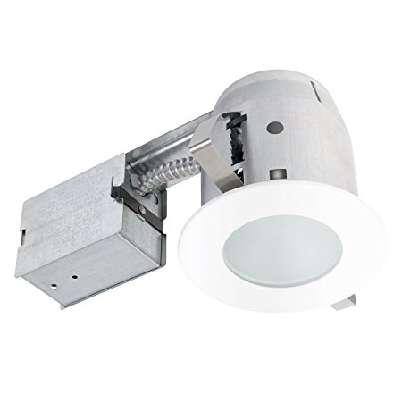 4" Bathroom Shower Dimmable Downlight Recessed Lighting Kit, Round Tempered Frosted Glass, Easy Install Push-N-Click Clips, Globe Electric 90663