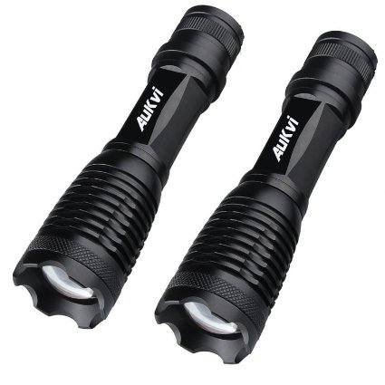 AuKvi 2Pcs Bright LED Tactical Flashlight Pocket Size Waterproof 5 Modes Zoomable Led Flashlights