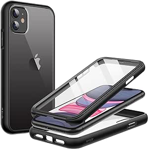 JETech Coque pour iPhone 11 6,1 Pouces avec Protection D'écran Intégré Anti-Rayures, 360 Degrés Étui Housse Robuste Complète du Corps Integrale à Dos Transparent (Noir)