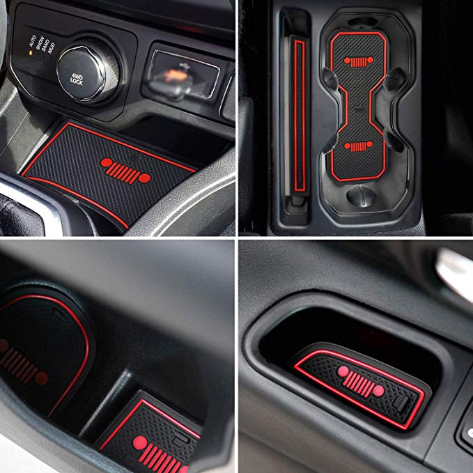 TOPPOWER Door Mats Gate Slot Mat Cup Pads Center Console Liner Accessories 16PCS for Jeep Renegade 2018(red)