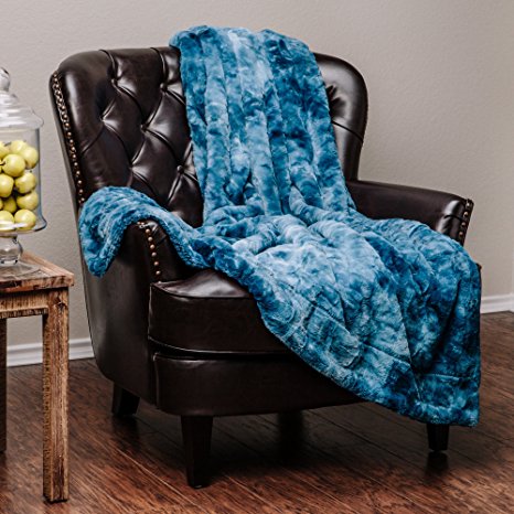 Chanasya Super Soft Fuzzy Fur Faux Fur Cozy Warm Fluffy Beautiful Color Variation Print Plush Sherpa Blue Fur Throw Blanket (60" x70") - Blue Waivy Fur Pattern