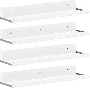 Lifewit Floating Shelves for Wall, 4 Pack White Acrylic Shelf 15" Room Decor for Bookcase/Vinyl Record Display/Photo/Picture in Bedroom, Living Room, Bathroom, Kitchen Storage and Organization