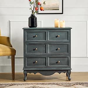 HULALA HOME 3-Drawer Nightstand for Bedroom, Farmhouse Solid Wood Nightstand, Blue