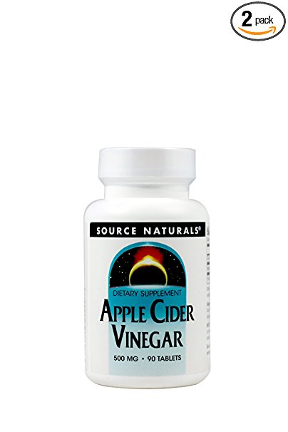 Source Naturals Apple Cider Vinegar Concentrate 500mg, Cell Protection, 35% Acetic Acid - 90 Tablets, Pack of 2