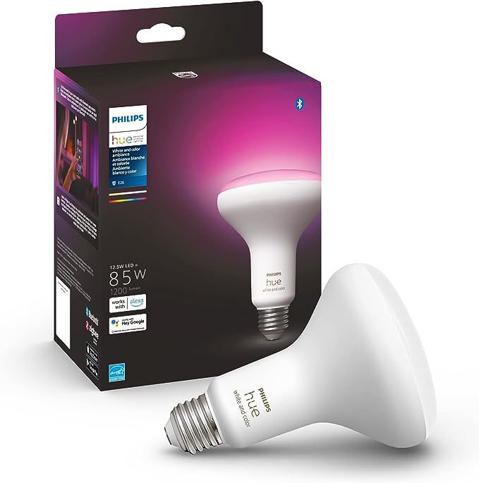 Philips Hue White & Color Ambiance BR30 LED Smart Bulbs (Bluetooth Compatible), Compatible with Alexa, Google Assistant, and Apple HomeKit, New Version, 1 Bulb (577956)