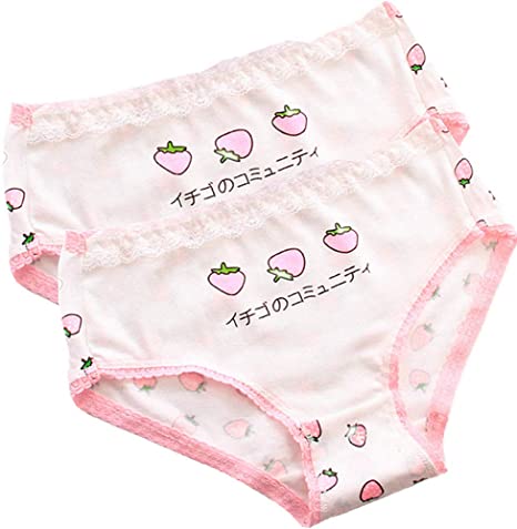 YOMORIO Cute Lace Strawberry Panties Womens Anime Underwear Soft Low Waist Cotton Panty for Bikini (White)