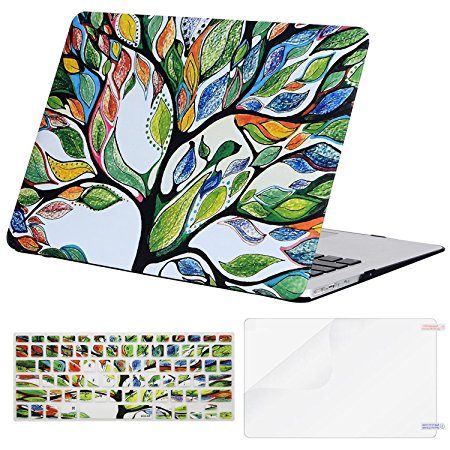 Mosiso Plastic Pattern Hard Case with Keyboard Cover with Screen Protector for MacBook Air 13 Inch (Model: A1369 and A1466), Love Tree