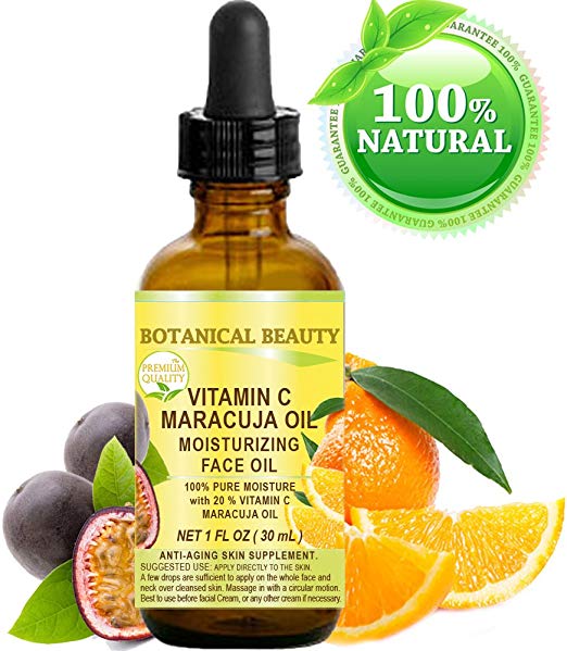 VITAMIN C MARACUJA Oil. Moisturizing Face Oil. Anti-aging, regenerating and nourishing. 20% Vitamin C and 100% Pure Maracuja Oil. 1 Fl. Oz - 30 ml. by Botanical Beauty.