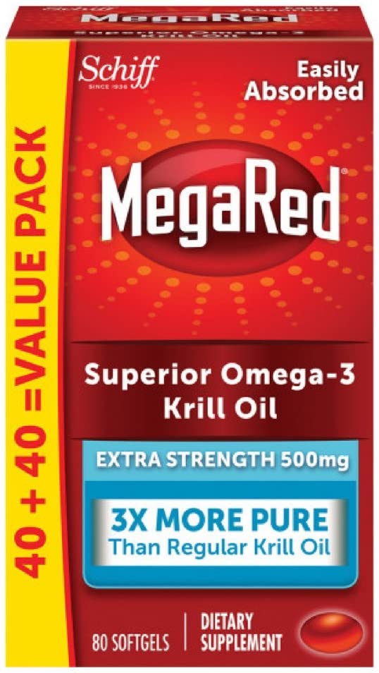 MegaRed 500mg Extra Strength Omega-3 Krill Oil - No fishy aftertaste as with Fish Oil, 80 softgels