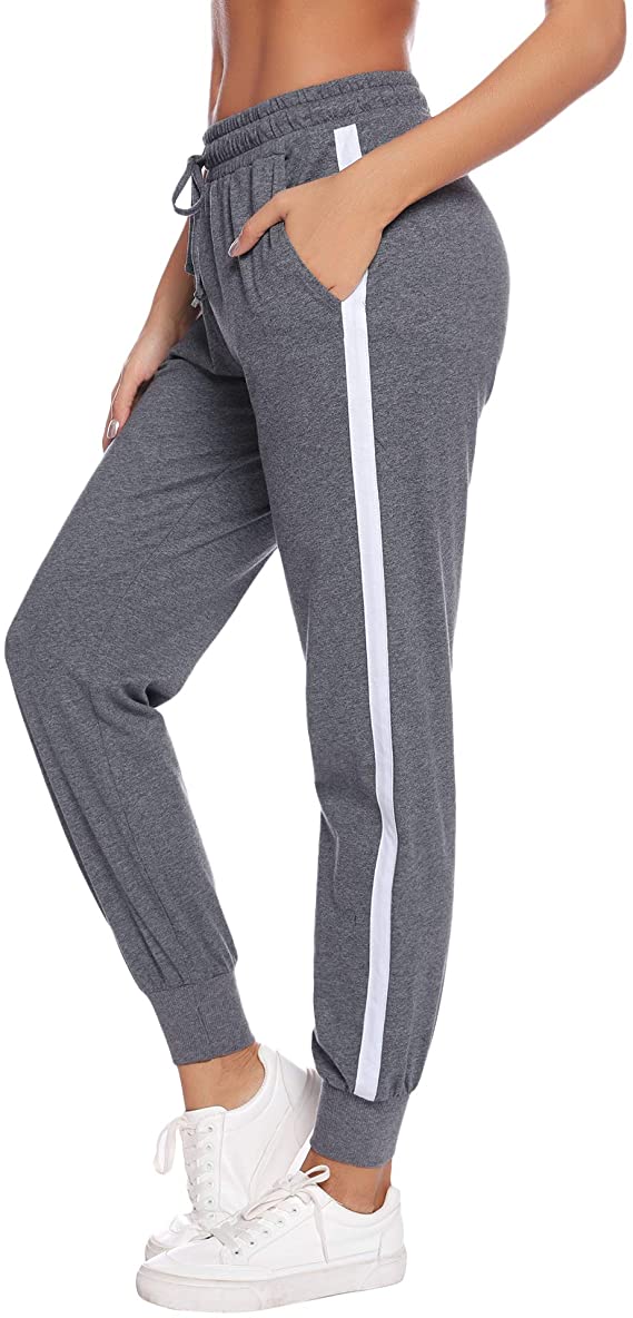 Aibrou Womens Jogger Sports Pants Double Stripes Drawstring Sweatpants Yoga Workout Bottoms with Pockets