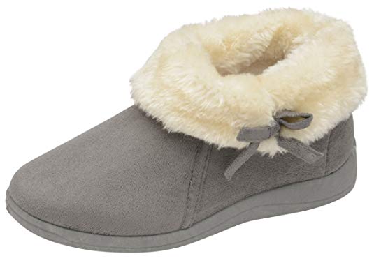 Ladies Famous Dunlop Suede Moccasin Slippers with warm faux fur Lining