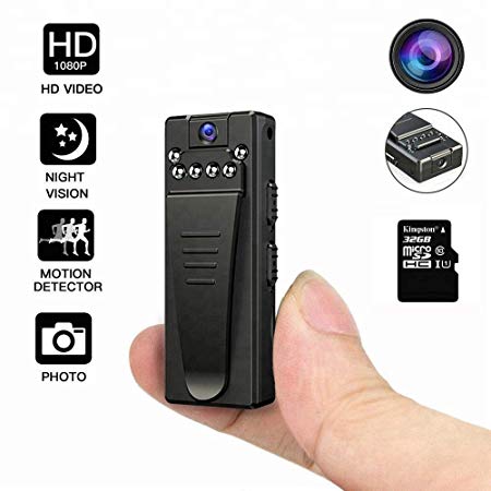 DEXILIO Mini Body Camera, Portable HD 1080P Wireless Wearable Video Recorder with Clip/Night Vision/Motion Detection,Small Security Spy Cam for Home and Office (with 32GB Card)