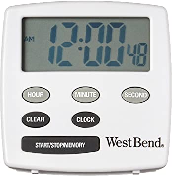 West Bend 40055 Easy to Read Digital Magnetic Kitchen Timer Features Large Display and Electronic Alarm, White
