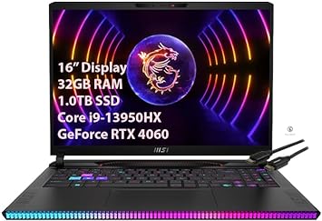 MSI GE68HX Raider 16" Gaming Laptop - Intel Core i9-13950HX - 32GB RAM - 1.0TB SSD - GeForce RTX 4060-144HZ FHD  (1920 x 1200) - Windows 11 Home - Kuulpal HDMI Cable