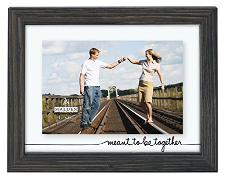 Malden International Designs Rustic Woods Silkscreened Glass Floater "Meant to be Together" Matted Picture Frame, 4x6/6x8, Black