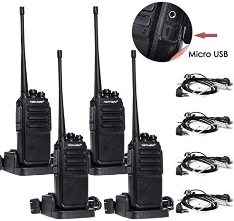 2 Way Radio Walkie Talkies Rechargeable Long Range UHF Two Way Radio Long Distance Walkie Talkies with Micro USB Charging Cable   Air Acoustic Earpiece, 4 Pack