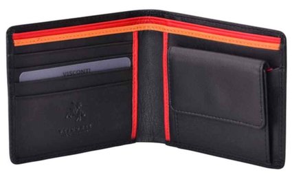 Visconti Bond BD10 Mens Black with Multi Color Soft Thin Leather Bifold Wallet