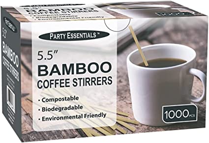 Party Essentials N550073 Bamboo 5.5" Coffee Stirrers/Beverage Stir Sticks, 1000-Count, Natural