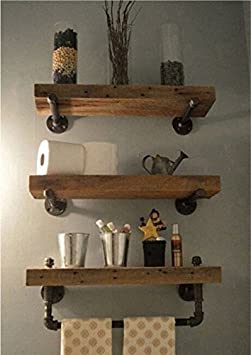 WGX Design For You Industrial Pipe Shelving Shelves Bookcase Rustic Wall Mounted Towel Bar Hanging Storage Racks Floating Wood Shelves
