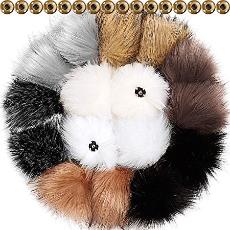 Tatuo DIY Faux Fur Pom Poms Ball with Press Button Removable Fluffy Pompom for Knitting Hats Shoes Scarves Bag Accessories (Popular Mix Colors, 16)