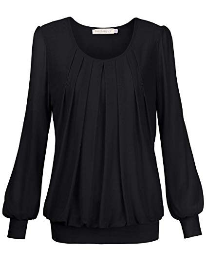 BAISHENGGT Women's Pleated Front Mesh Tunic Top Blouse